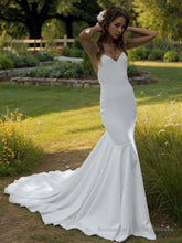 Sheath/Column V-neck Sweep Train Stretch Crepe Wedding Dresses